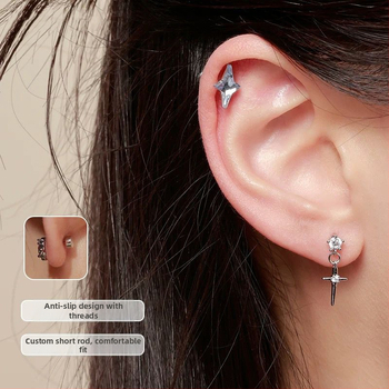 Náušnice s krížom a strapkami z titánovej ocele, syntetický kubický zirkón, pozlátené, unisex — Simang Jewelry