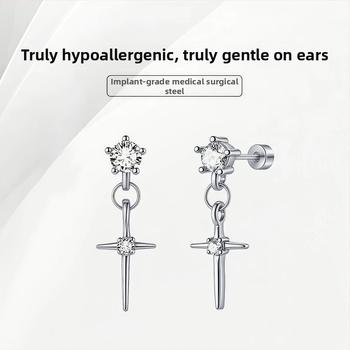 Náušnice s krížom a strapkami z titánovej ocele, syntetický kubický zirkón, pozlátené, unisex — Simang Jewelry