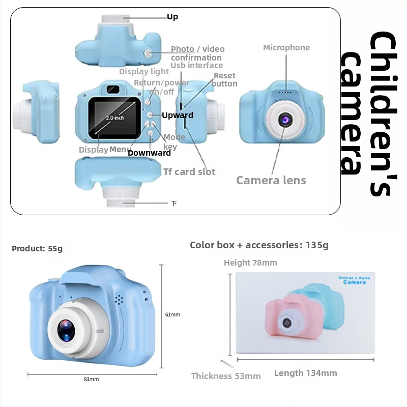 X2 Bērnu digitālā kamera - 1-5 MP, TF karte, Akumulatora darbības laiks 1-3 stundas, Fotografijas un video
