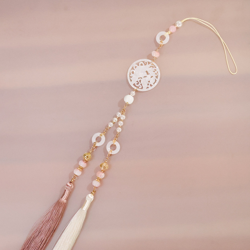 Hanfu doplnok s dlhými strapcami a pandantom z acetátu jade, ručne vyrobené, plast/živica, geometrický štýl