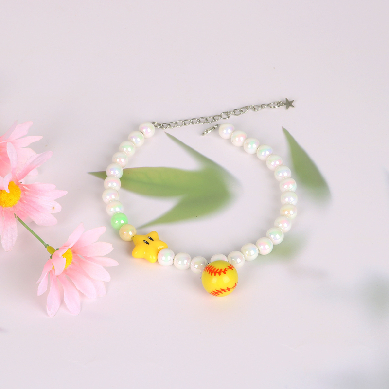 Κολιέ για κατοικίδια με μαργαριταρένιο κολάρο για γάτες και μικρό κρεμαστό ποδοσφαίρου, ρητίνη, μοτίβο χρωματικής αντιστοίχισης, Shell bear