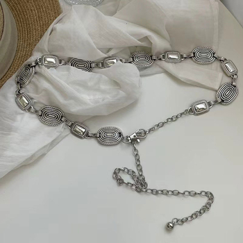 Колан за талия с резбована верига, метална конструкция; катарама от сплав; закопчаване с кука; ширина 2–4 см; електроплатинг