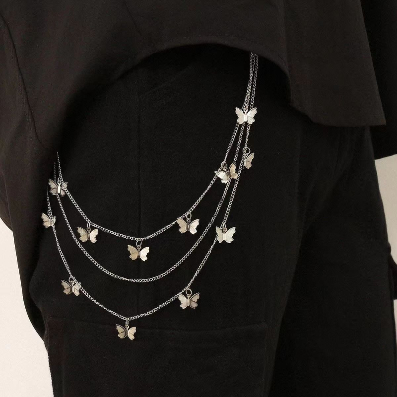 Lanac za hlače od metala s motivom leptira, višeslojni, unisex retro stil, elektroplatirano