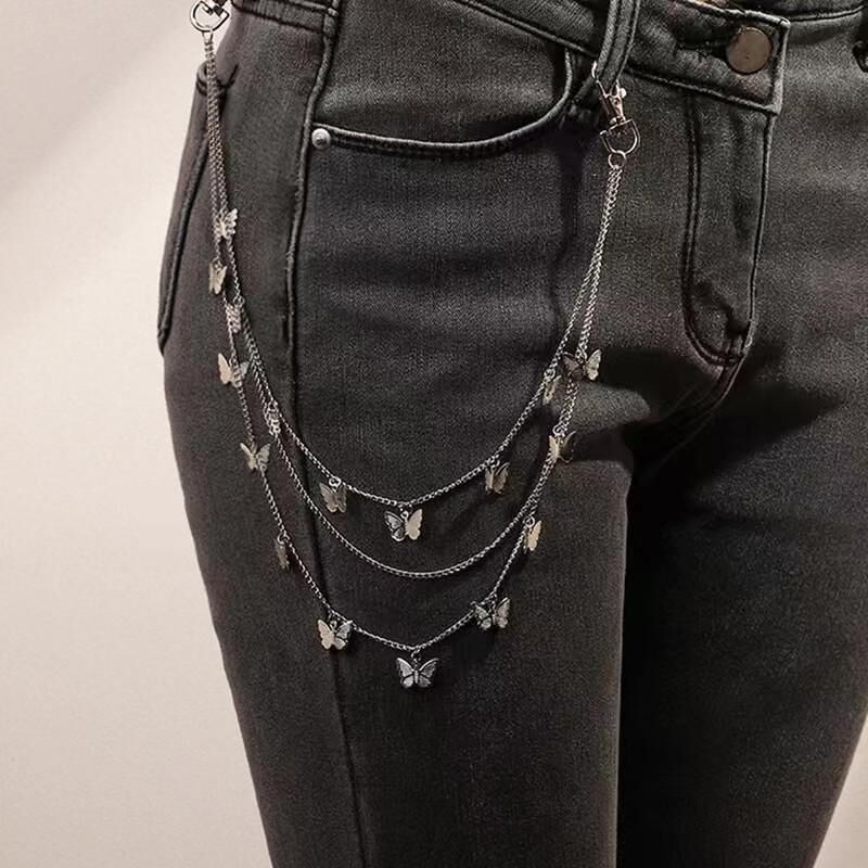 Lanac za hlače od metala s motivom leptira, višeslojni, unisex retro stil, elektroplatirano