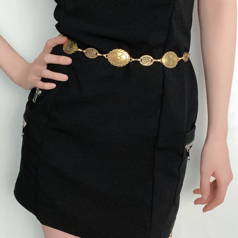 Lanț de talie pentru femei, lanț metalic subțire, stil etnic boem, lungime 105 cm, greutate 66 g