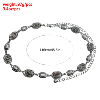 Lanț talie cu bandă metalică – stil retro-etnic, cataramă simplă, lungime 100 cm, accesoriu versatil pentru toate sezoanele