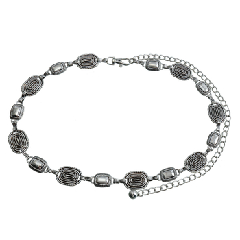 Lanț talie cu bandă metalică – stil retro-etnic, cataramă simplă, lungime 100 cm, accesoriu versatil pentru toate sezoanele