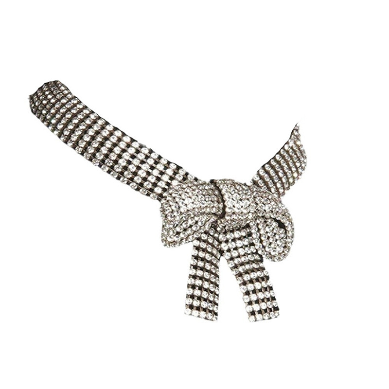 Lanac za struk od bakra s rhinestones kristalima, Bow serija, dijamantna obrada, mogućnost prilagodbe