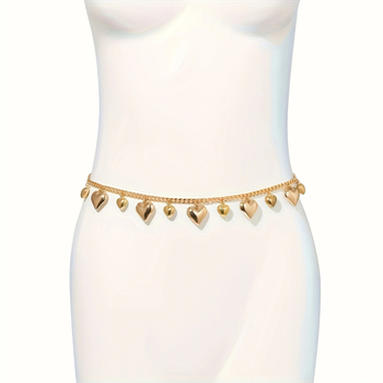 Lanac za struk od legure, srcolikog oblika, s kristalnim ukrasima, elektroplatiran, za žene