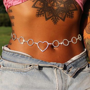 Pojas za struk s okruglim srcem motivom, legura s bijelim kristalima, geometrijski dizajn