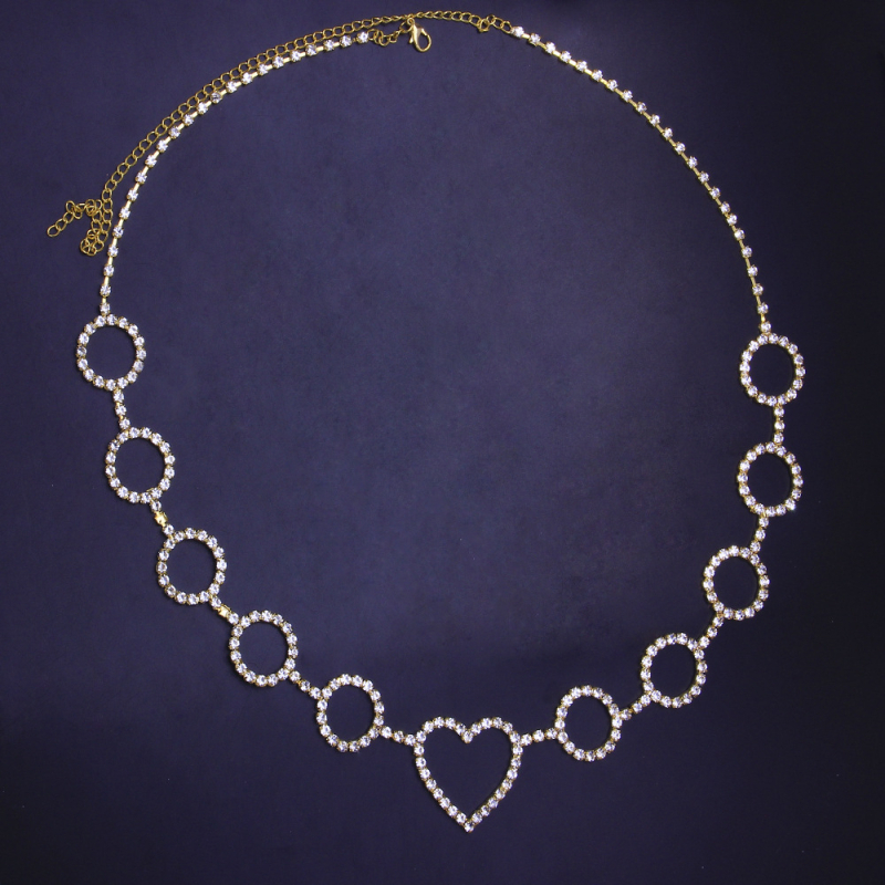 Pojas za struk s okruglim srcem motivom, legura s bijelim kristalima, geometrijski dizajn