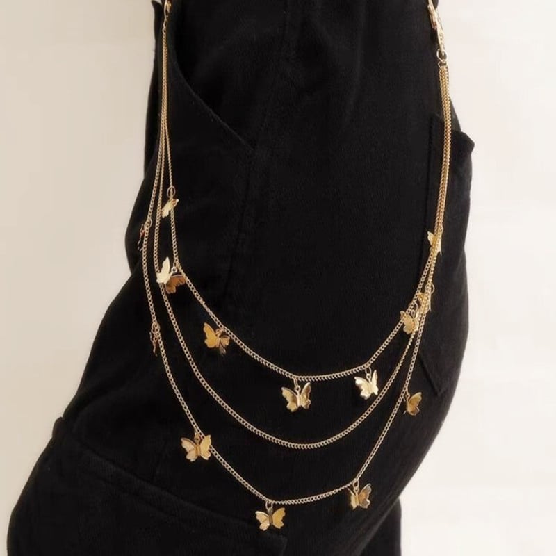 Yio lanac za hlače s motívom leptira, legura, elektroplatiranje, unisex tjelesni nakit, višeslojni geometrijski dizajn