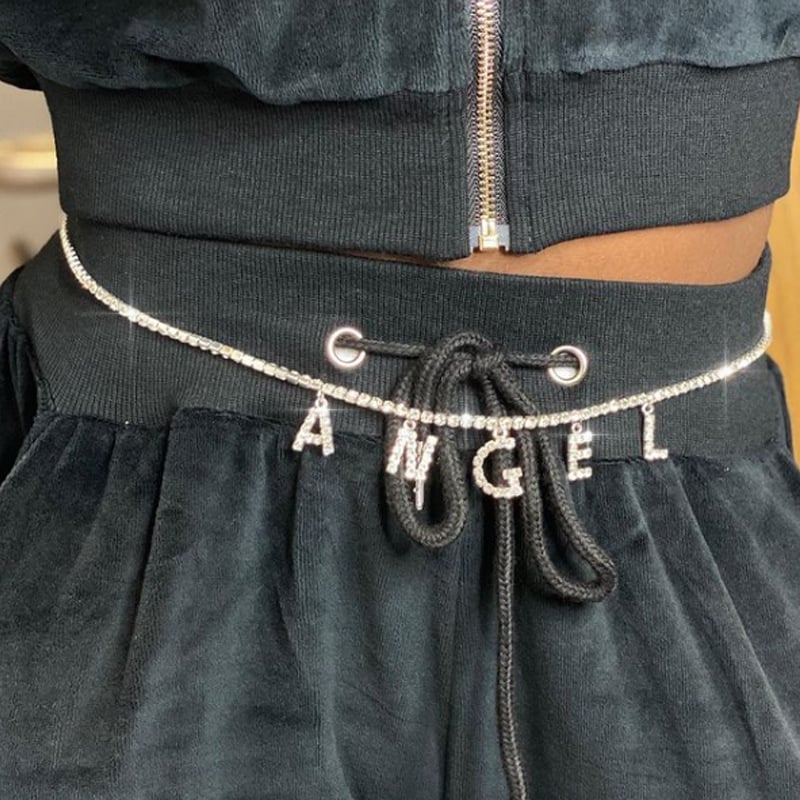 Lanac za struk s ANGEL slovima, rhinestones, kristali, elektroplatiran na bakrenoj podlozi, za ples trbuha