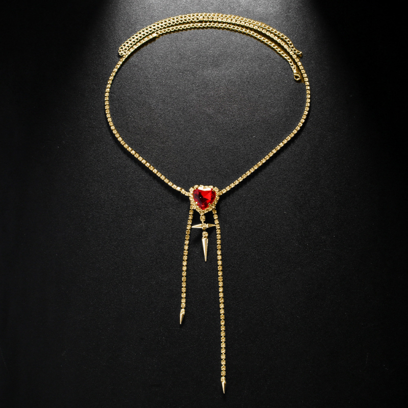 Ženski body chain za pojas s dizajnom srca i križnim resicama, zlitina, kristali (elektropoliranje, stil: ženski)