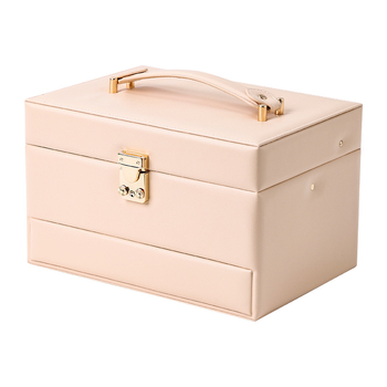 Ювелирна кутия Casegrace sp01348, кожа, твърда конструкция, едноцветен дизайн, голям капацитет, отделения за пръстени, обици и колие