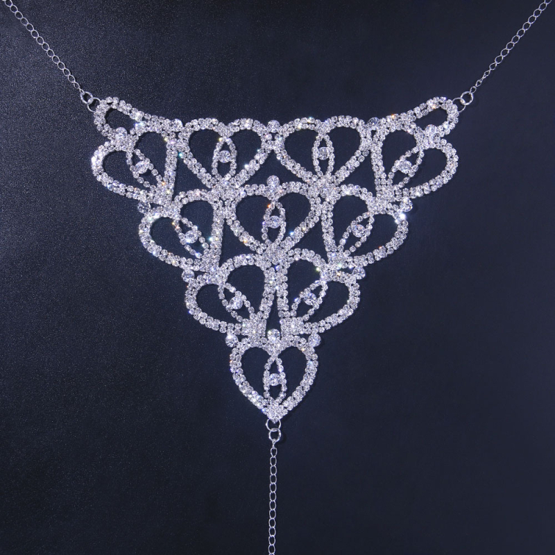 Testháló szív alakú strasszos díszítéssel — ötvözet, fehér kristályok, galvanikus bevonat