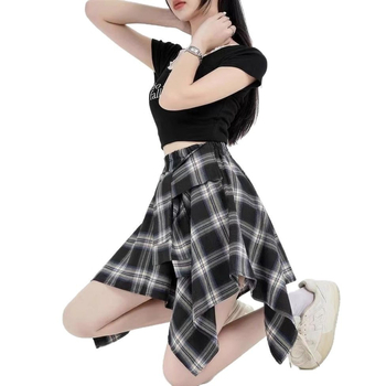 Asimetriskas svārki ar lentīti, ielu hipster stils, poliestera audums, vasara 2024