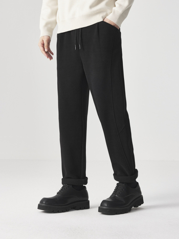 Muške casual hlače s fleece podstavom i twill teksturom, srednji pojas, šnira za podešavanje, poliester tkanina, zima 2025