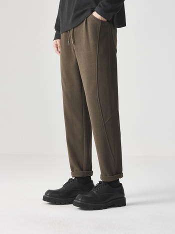 Muške casual hlače s fleece podstavom i twill teksturom, srednji pojas, šnira za podešavanje, poliester tkanina, zima 2025