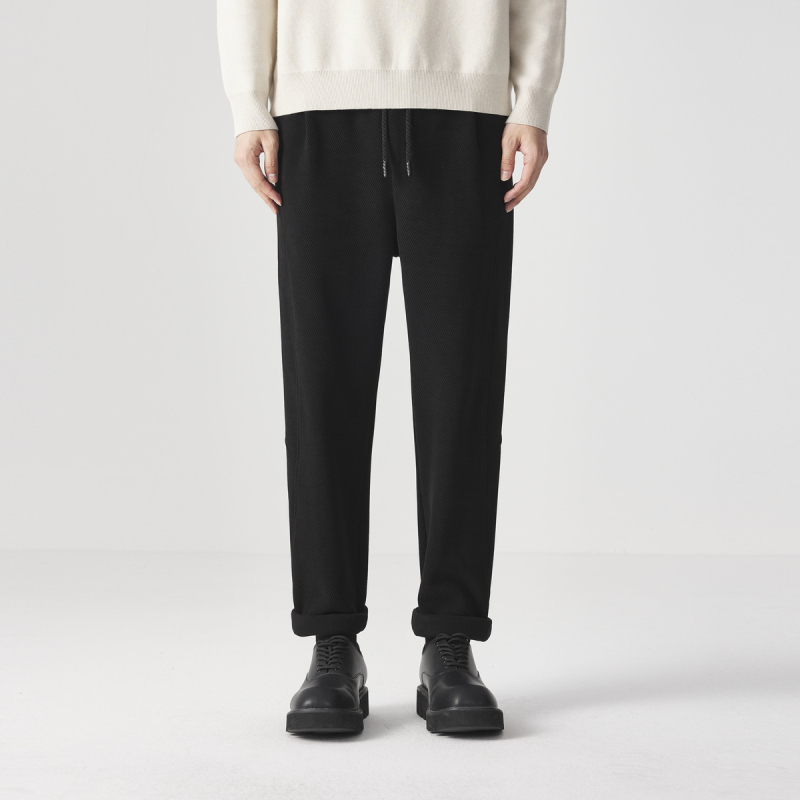 Muške casual hlače s fleece podstavom i twill teksturom, srednji pojas, šnira za podešavanje, poliester tkanina, zima 2025