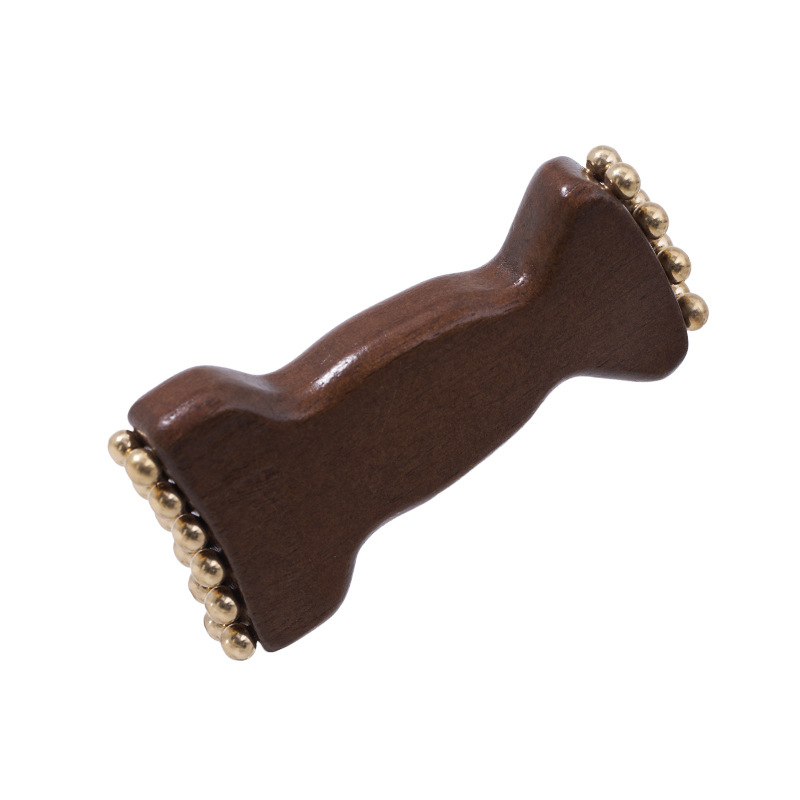 Instrument de masaj facial din lemn masiv, cu mărgele aurii și perie Meridian - lifting facial și definirea liniei maxilarului