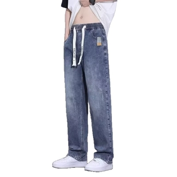 Ανδρικά τζιν με ελαστική μέση, ελαστικό denim, ίσιο παντελόνι, χαμηλή μέση, 65% βαμβάκι