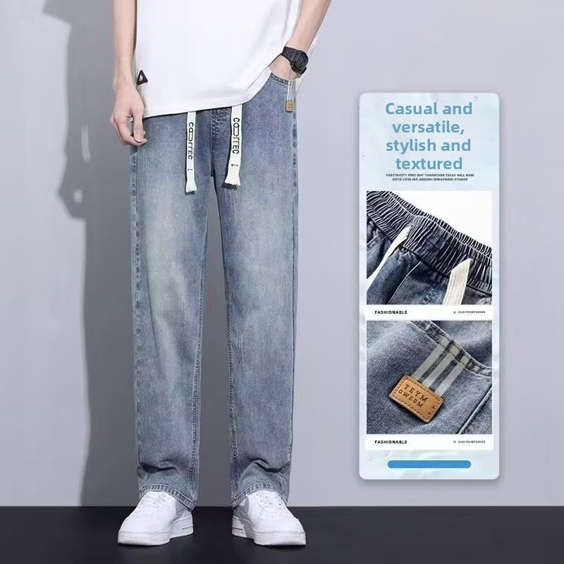 Pánske džínsy s elastickou páskou, pružný denim, rovný strih, nízka bedrová línia, 65% bavlna
