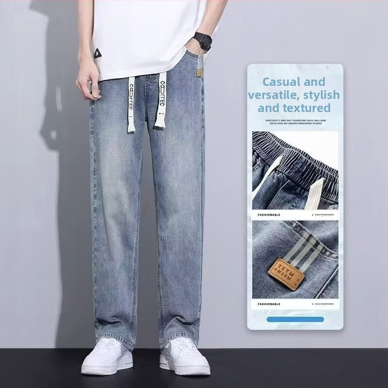 Pánske džínsy s elastickou páskou, pružný denim, rovný strih, nízka bedrová línia, 65% bavlna