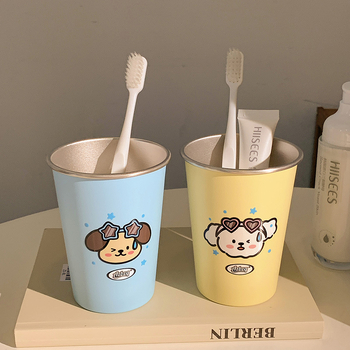 Чаша за четки за зъби от неръждаема стомана с карикатурен дизайн на кученце, антиплесен, устойчива на изпускане