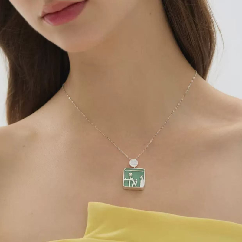 Colier Cat at Home — pandant din aliaj, lanț obișnuit, stil lux lejer, pentru femei