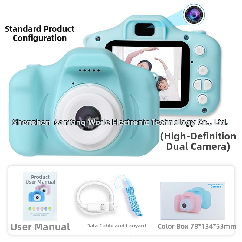 X2 bērnu digitālā kamera – 2 collu LCD, 1–5 MP, TF karšu atmiņa, baterijas darbības laiks 1–3 stundas, korpuss ABS+PC