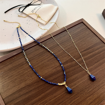 Piaoting colier din Lapis Lazuli, design geometric conic, lanț în formă de O, pandant cu pietre mixte, design multistrat