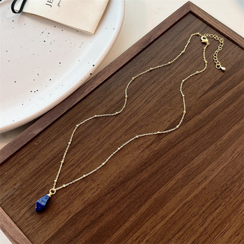 Piaoting colier din Lapis Lazuli, design geometric conic, lanț în formă de O, pandant cu pietre mixte, design multistrat