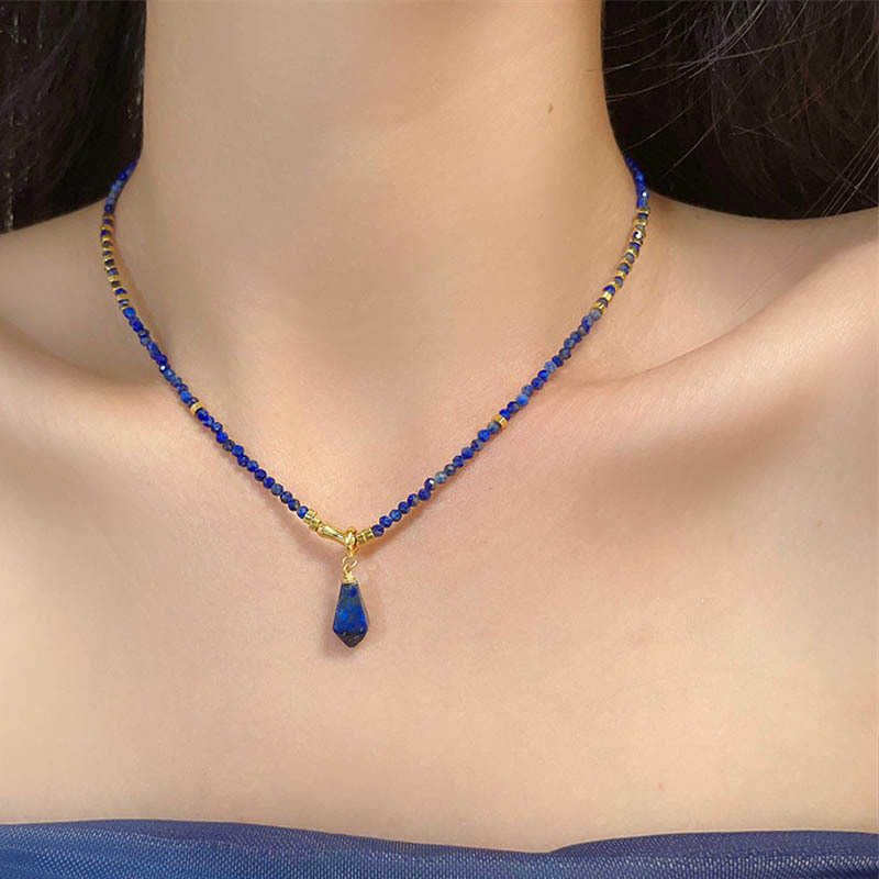 Piaoting colier din Lapis Lazuli, design geometric conic, lanț în formă de O, pandant cu pietre mixte, design multistrat