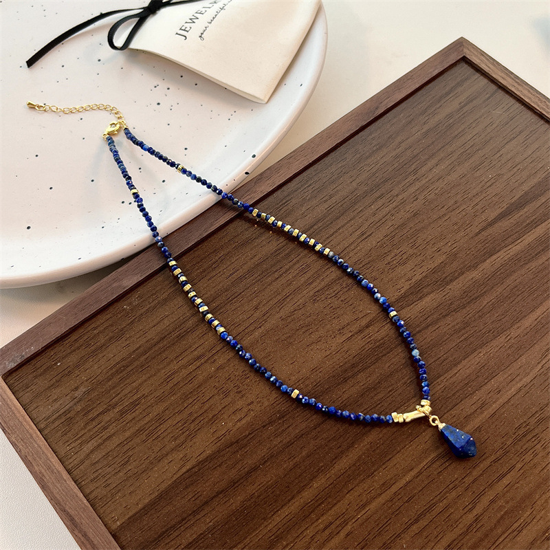 Piaoting colier din Lapis Lazuli, design geometric conic, lanț în formă de O, pandant cu pietre mixte, design multistrat