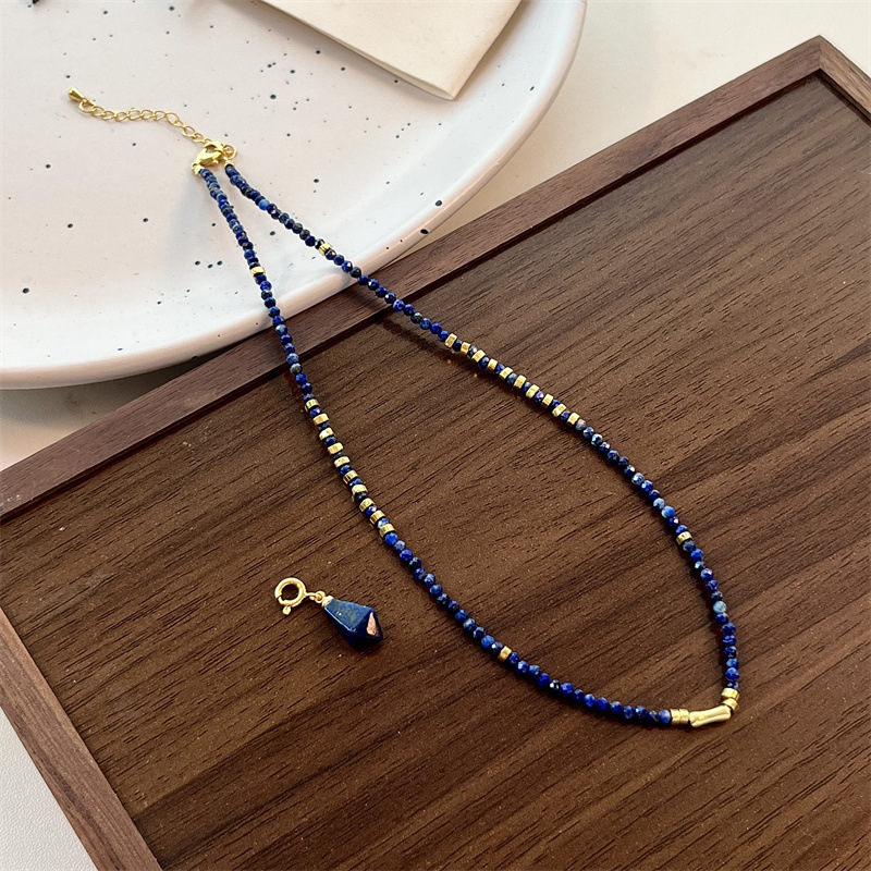 Piaoting colier din Lapis Lazuli, design geometric conic, lanț în formă de O, pandant cu pietre mixte, design multistrat