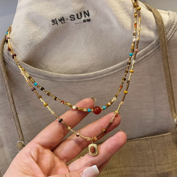 Colier pentru femei, mărgele din piatră naturală, lanț clavicular, cu inserții din pietre mixte, vara 2024