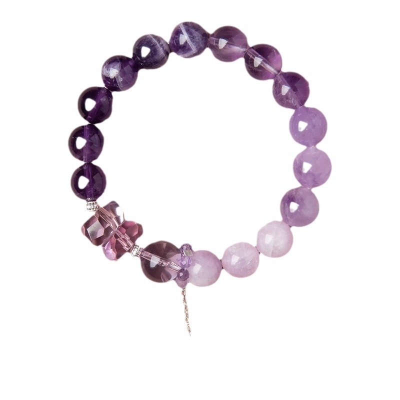 Narukvica od ametistnog kristala za žene, Geometrijski dizajn, Godina zmaja, Polirani završetak