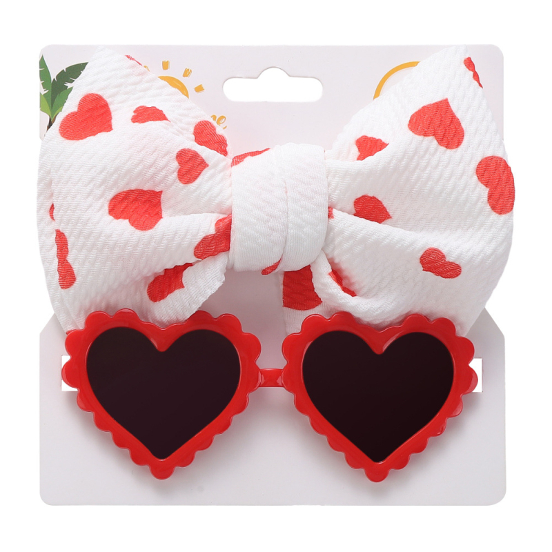 Dječje sunčane naočale sa srcolikim ogledalom i kompletom s mašnicom na glavu – polarizirane, UV400 zaštita, PC leće, puni okvir, plastični okvir