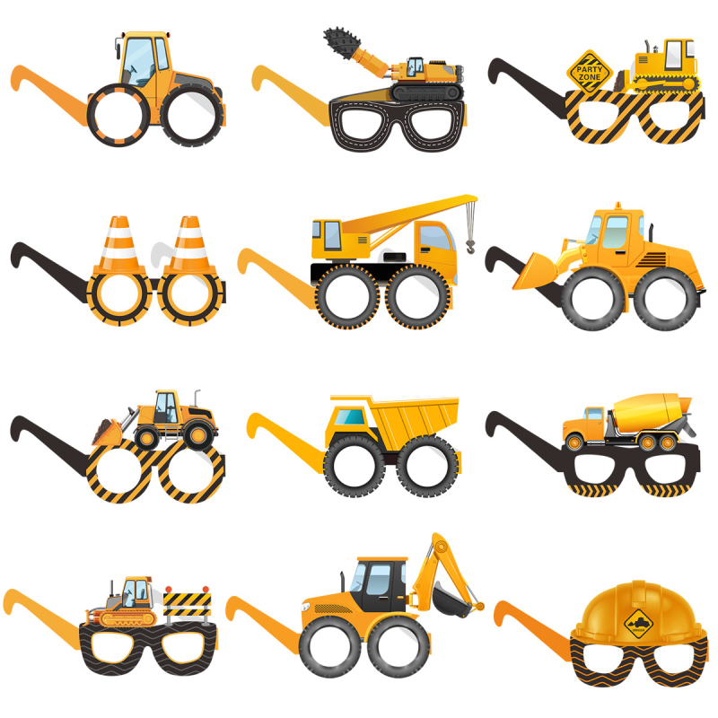 Очила за реквизит за парти с тема екскаватор – хартия, принт, 6 броя – аксесоари за костюм