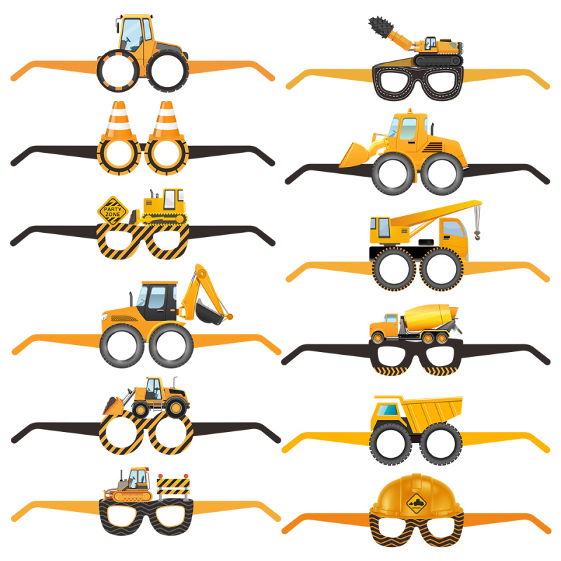 Очила за реквизит за парти с тема екскаватор – хартия, принт, 6 броя – аксесоари за костюм