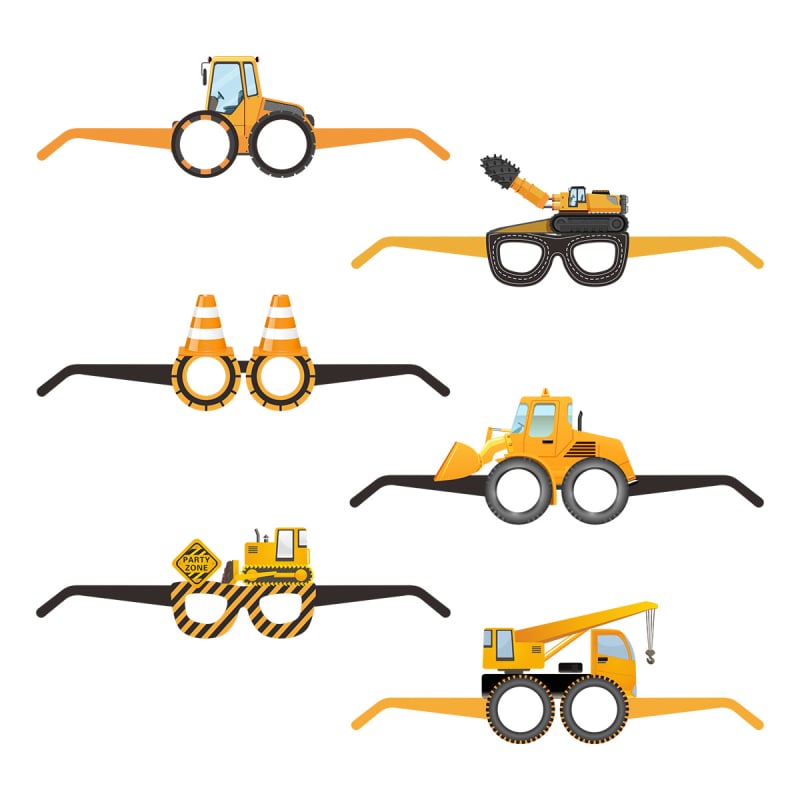 Очила за реквизит за парти с тема екскаватор – хартия, принт, 6 броя – аксесоари за костюм