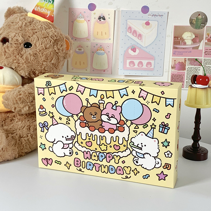 Papír ajándéktáska, kézzel készített, koreai stílus, nyomtatott dizájn; alkalmas születésnapi és Valentin-napi ajándékhoz