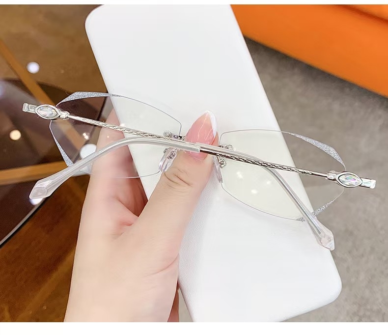 Ochelari ovali fără ramă pentru femei, lentile din rășină, anti-lumină albastră, dioptrii 0-400