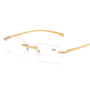 Rimless čitateljske naočale, okvir od aluminijsko-magnijeve legure, leće od smole, dvostruka upotreba za daleko i blizu, zaštita od plave svjetlosti i UV 023