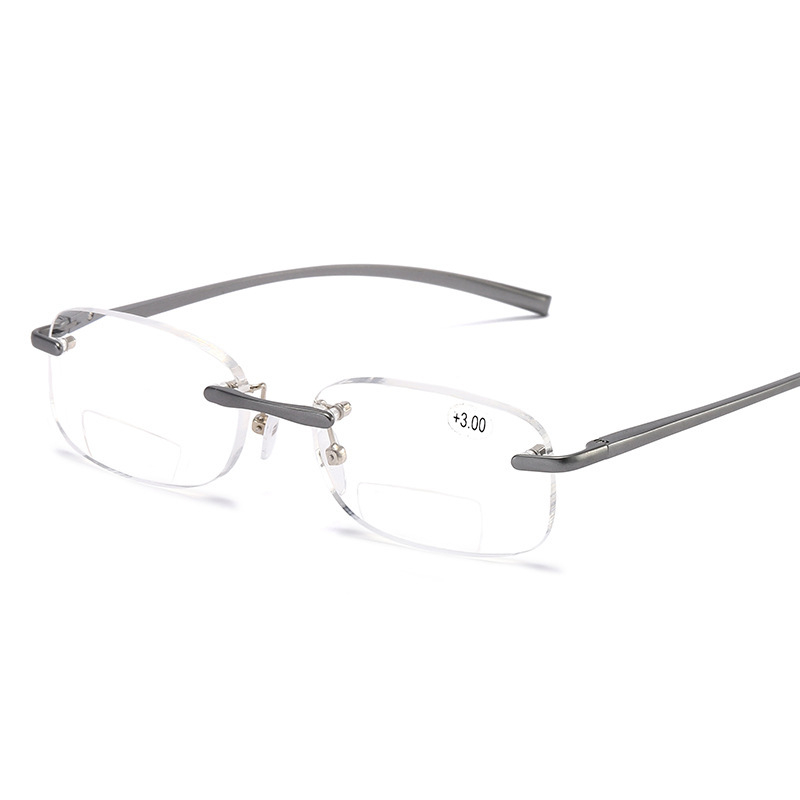 Rimless čitateljske naočale, okvir od aluminijsko-magnijeve legure, leće od smole, dvostruka upotreba za daleko i blizu, zaštita od plave svjetlosti i UV 023