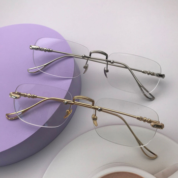 Bezokvirne naočale za čitanje s metalnim okvirom, leće od smole s zaštitom od plavog svjetla, dioptrija 0–400, poslovni minimalistički stil