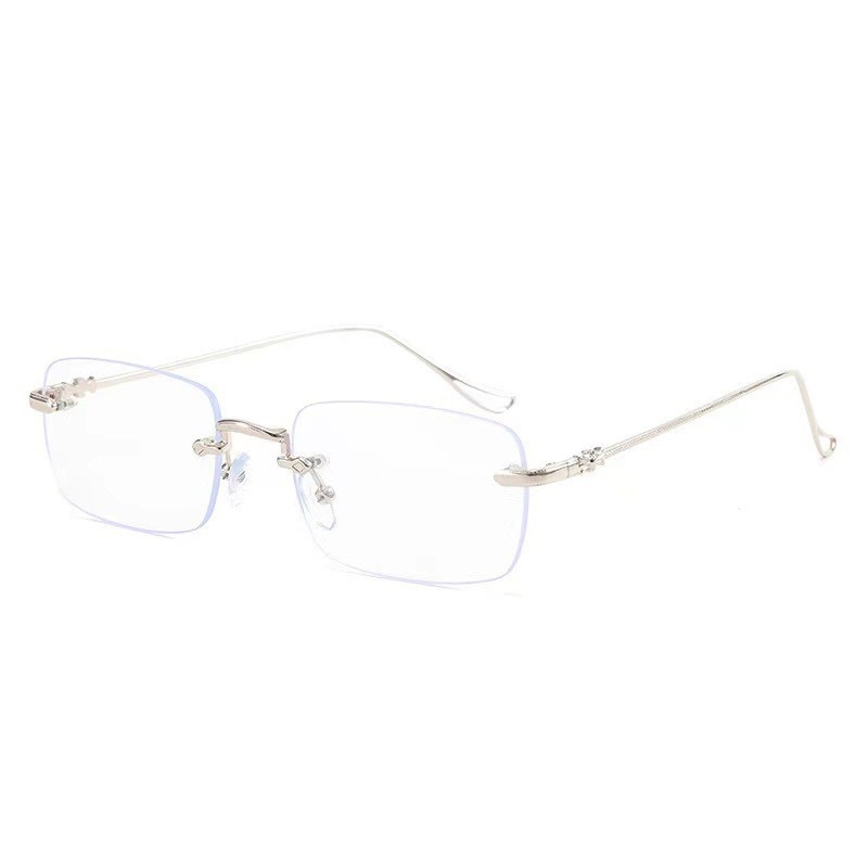 Bezokvirne naočale za čitanje s metalnim okvirom, leće od smole s zaštitom od plavog svjetla, dioptrija 0–400, poslovni minimalistički stil