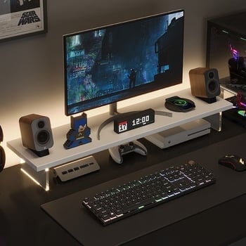 Stalo monitoriaus kėlėjas su pasukamu dizainu, iš dirbtinės plokštės, kelia ekraną ir turi saugojimo lentyną