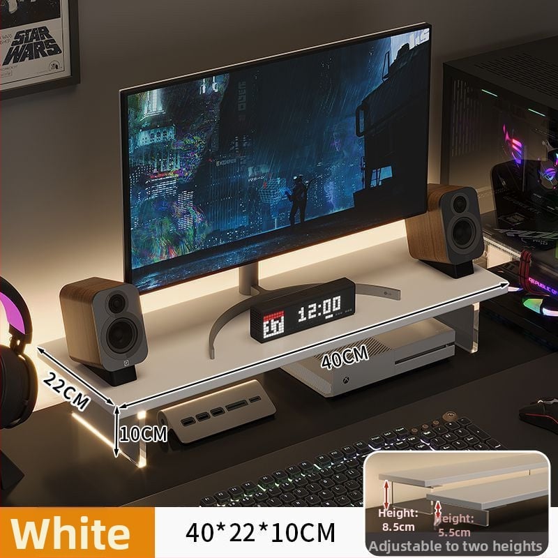 Stalo monitoriaus kėlėjas su pasukamu dizainu, iš dirbtinės plokštės, kelia ekraną ir turi saugojimo lentyną